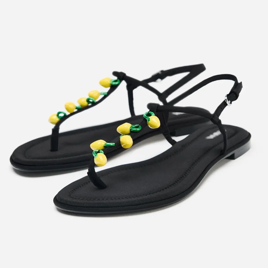 Nwt Zara Woman Beaded Strap Sandals Lemons Charms Size 8